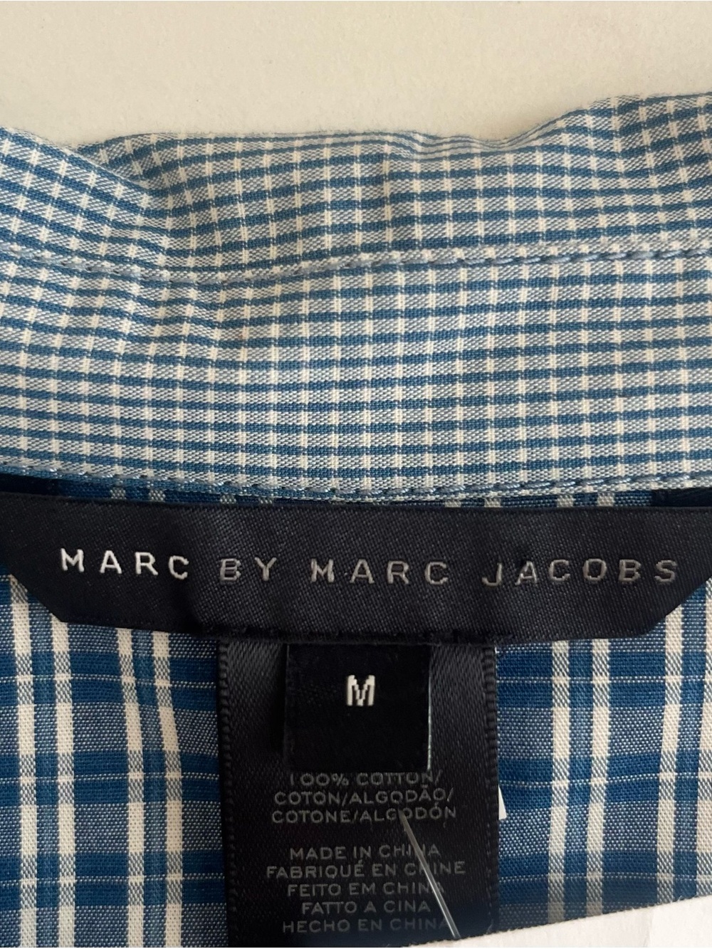 Marc by Marc Jacobs Blue Checkered Patchwork Long Sleeve Shirt Size M *READ* - Picture 9 of 14